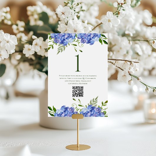 Numéro De Table Table des Hortensias Bleus de Mariage