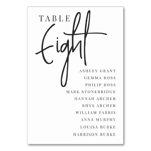 Numéro De Table Table Ecriture À Main HUIT + Noms Des Invités (Par défaut)