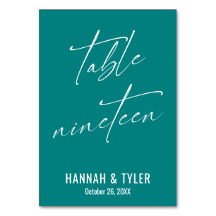 Numéro De Table Table Élégant Contemporain Turquoise Dix-Neuf