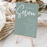 Numéro De Table Table manuscrite SEPT   Noms des invités<br><div class="desc">Des cartes numériques simples et chic dans Eucalyptus Green et white font une déclaration élégante à votre mariage ou événement. Le design comporte "table [nombre]" dans un mélange d'écriture serif classique et manuscrite, avec des noms d'invités individuels en dessous. Le design se répète de part et d'autre. Cartes numérotées individuellement...</div>