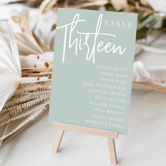 Numéro De Table Table manuscrite TREIZE + Noms des invités
