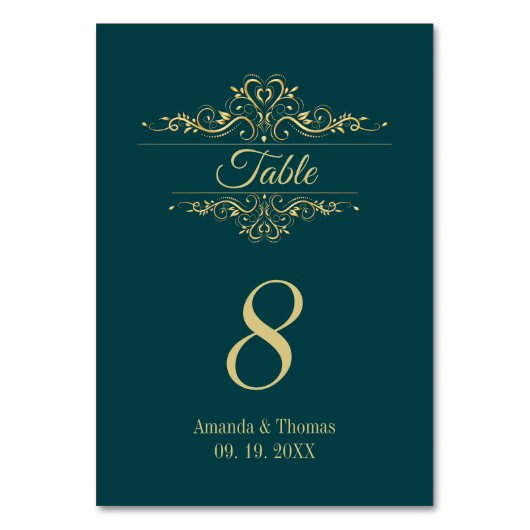 Numéro De Table Table mariage à cadre doré vert essence (Dos)