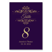 Numéro De Table Table mariage violette élégante à cadre doré (Dos)