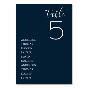 Numéro De Table Table minimaliste de Mariage bleu marine