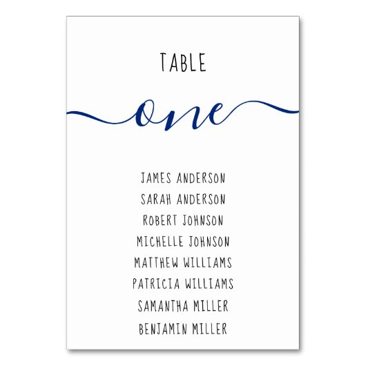Numéro De Table Table moderne Sièges invités Noms Script bleu (Par défaut)