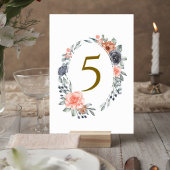 Numéro De Table Table Number Card with Soft Peach & Blue Flowers