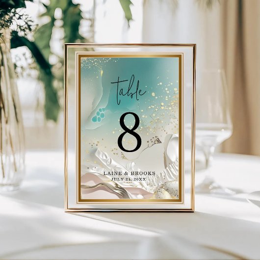 Numéro De Table Table Number | Ethereal Shoreline Teal Ocean