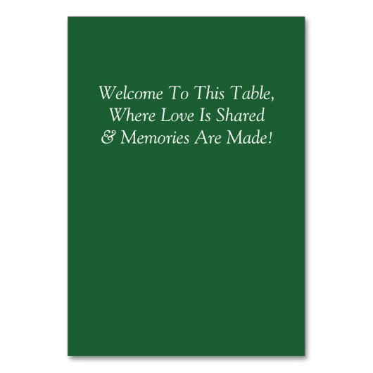Numéro De Table Table Number - with Welcome Message Emerald Green (Dos)