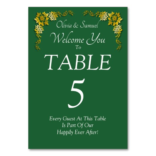 Numéro De Table Table Number - with Welcome Message Emerald Green (Par défaut)