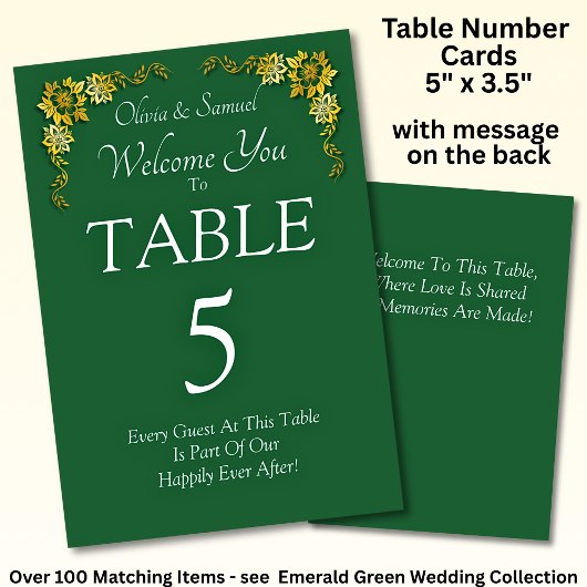 Numéro De Table Table Number - with Welcome Message Emerald Green
