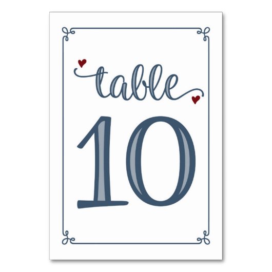 Numéro De Table "Tableau 10" Bleu foncé et rouge foncé (Dos)