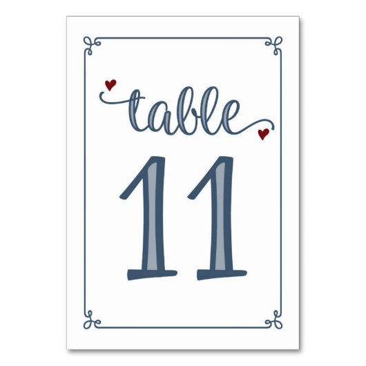 Numéro De Table "Tableau 11" Bleu foncé et rouge foncé (Par défaut)