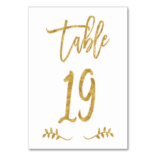 Numéro De Table Tableau 19 | Élégante écriture manuscrite or bross (Dos)