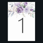 Numéro De Table Tableau 1 Aquarelle Mariage Floral pourpre<br><div class="desc">Le design simple présente un arrangement floral aquarelle dans les tons violets avec le numéro 1 dans une simple typographie gris foncé.</div>
