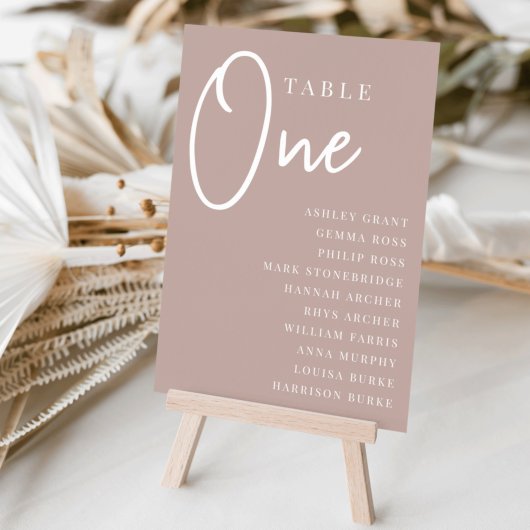 Numéro De Table Tableau 1 avec script manuscrit rose Taupe + Noms