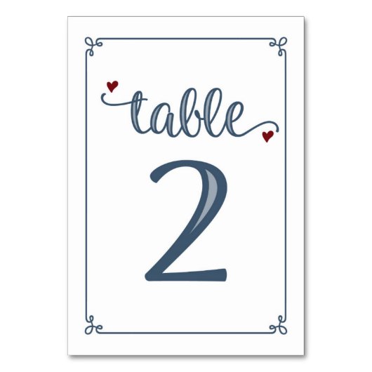 Numéro De Table "Tableau 2" Bleu foncé et rouge foncé (Dos)