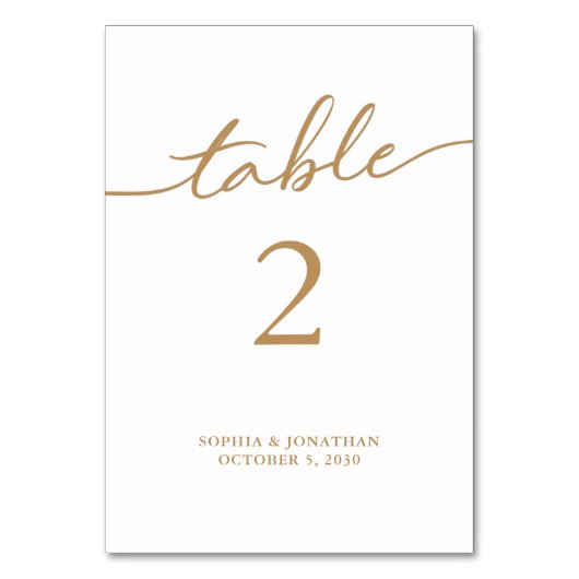 Numéro De Table Tableau 2 Calligraphie Or Mariage personnalisé (Dos)