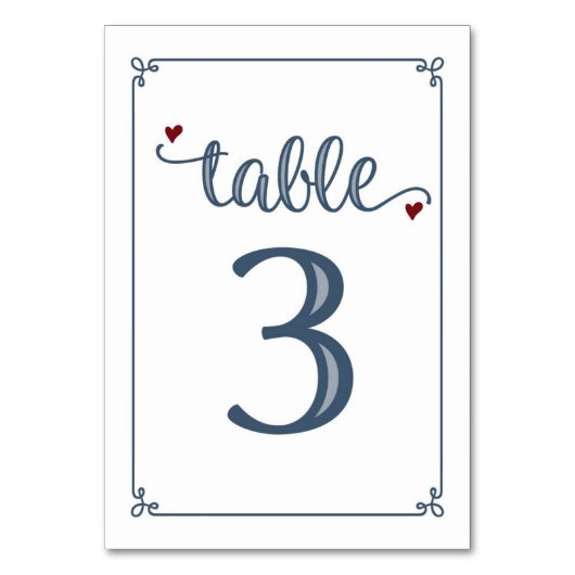 Numéro De Table "Tableau 3" Bleu foncé et rouge foncé (Par défaut)