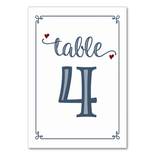 Numéro De Table "Tableau 4" Bleu foncé et rouge foncé (Dos)