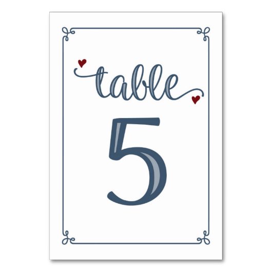 Numéro De Table "Tableau 5" Bleu foncé et rouge foncé (Dos)