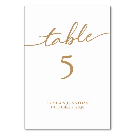 Numéro De Table Tableau 5 Calligraphie d'or Mariage personnalisé (Par défaut)