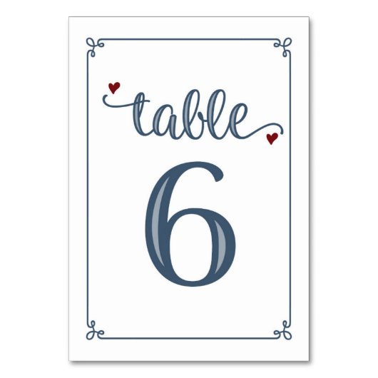 Numéro De Table "Tableau 6" Bleu foncé et rouge foncé (Dos)