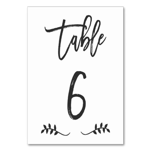 Numéro De Table Tableau 6 | Simple écriture noire brossé Laurel (Dos)