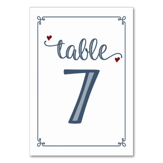 Numéro De Table "Tableau 7" Bleu foncé et rouge foncé (Par défaut)