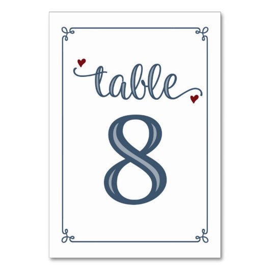Numéro De Table "Tableau 8" Bleu foncé et rouge foncé (Dos)