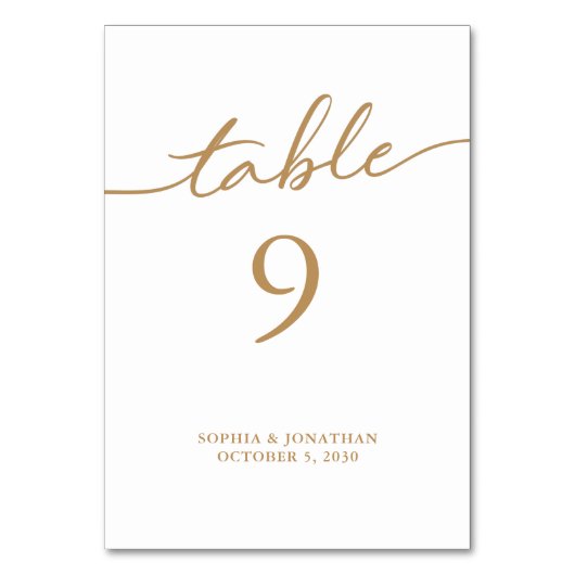 Numéro De Table Tableau 9 Calligraphie Or Mariage personnalisé (Dos)
