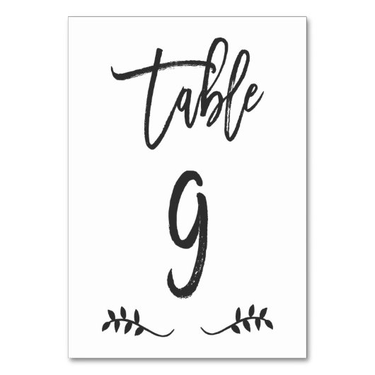 Numéro De Table Tableau 9 | Simple écriture noire brossé Laurel (Dos)