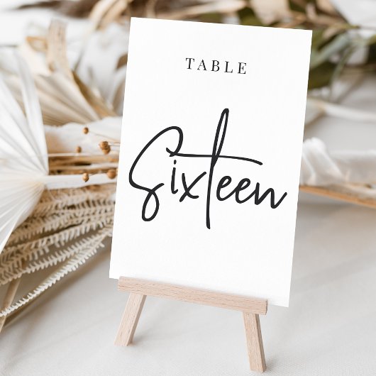 Numéro De Table Tableau à script main noir et blanc SIXTEE