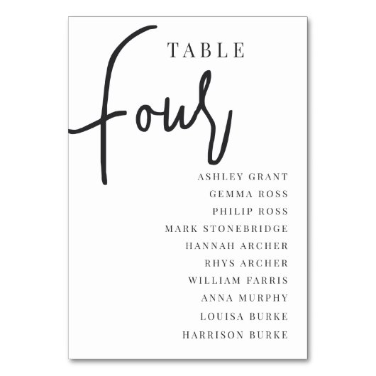 Numéro De Table Tableau à script manuel FOUR + Noms des invités (Dos)