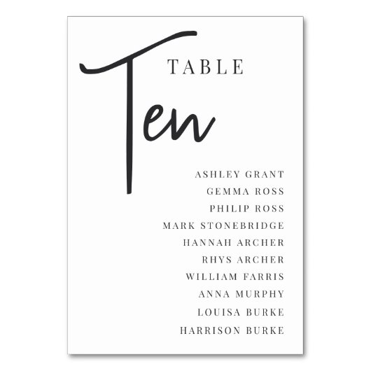 Numéro De Table Tableau à script manuel TEN + Noms des invités (Dos)