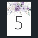 Numéro De Table Tableau cinq Aquarelle Mariage Floral pourpre<br><div class="desc">Le design simple présente un agencement floral aquarelle dans les tons violets avec le chiffre 5 en simple typographie gris foncé.</div>