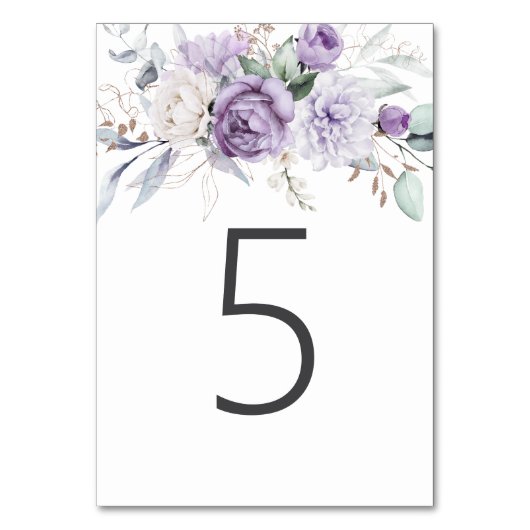 Numéro De Table Tableau cinq Aquarelle Mariage Floral pourpre (Par défaut)