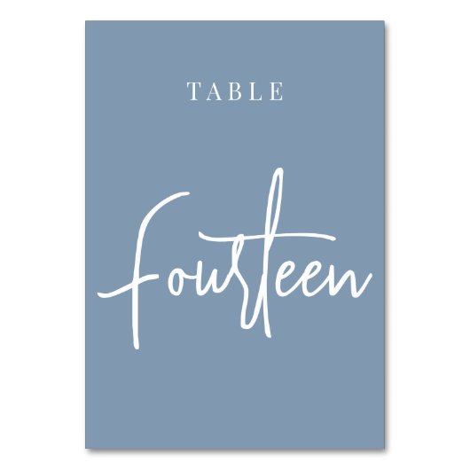 Numéro De Table Tableau couché à main bleu Dusty QUATORZE (Dos)