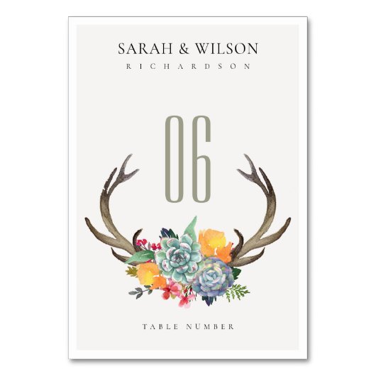 NUMÉRO DE TABLE TABLEAU D'ALLURE BOHÉMIENNE D'ANTLER SUCCULAIRE FL (Dos)