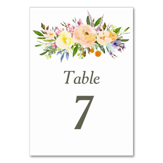 Numéro De Table Tableau de l'aquarelle florale et du Willow (Dos)