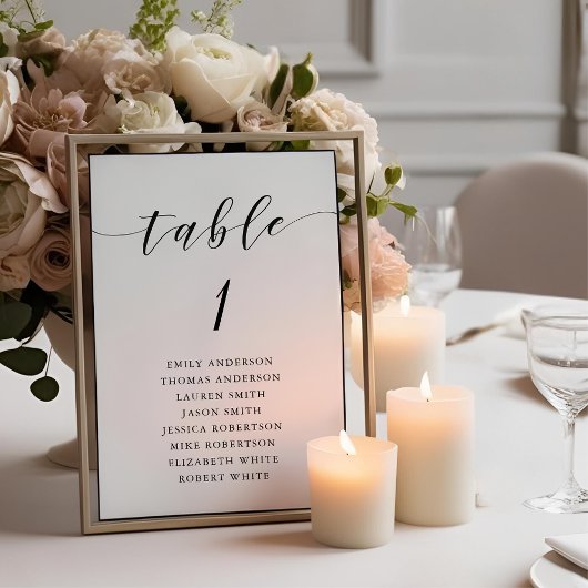 Numéro De Table Tableau de Mariage à Calligraphie Moderne