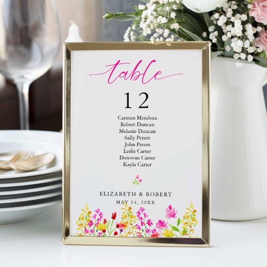 Numéro De Table Tableau de mariage aux fleurs sauvages Script