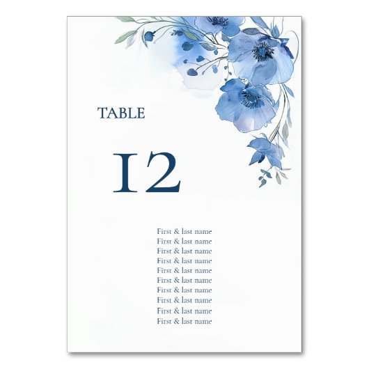 Numéro De Table Tableau de placement à fleurs aquarelles bleues (Par défaut)