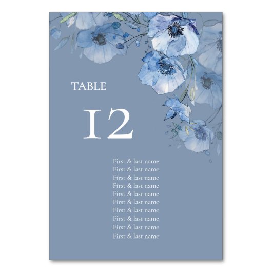 Numéro De Table Tableau de placement à fleurs aquarelles bleues (Par défaut)