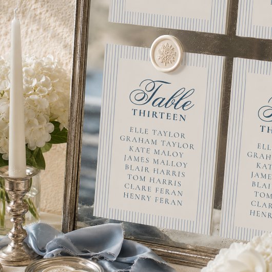 Numéro De Table Tableau de placement de mariage à rayures bleues O