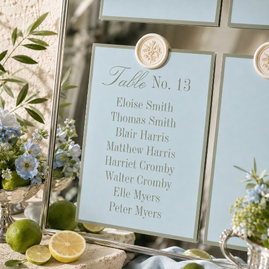 Numéro De Table Tableau de placement de mariage bleu poudré modern