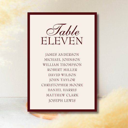 Numéro De Table Tableau de placement de mariage Old Money Bourgogn