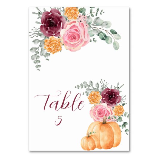 Numéro De Table Tableau de siège Automne Citrouille Bourgogne Blus (Dos)