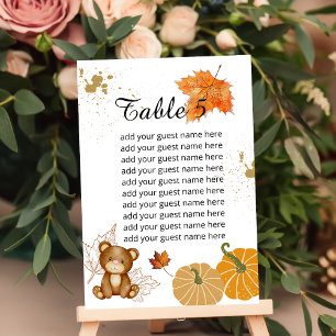 Numéro De Table Tableau de siège Automne Rouille Feuilles Teddy Be