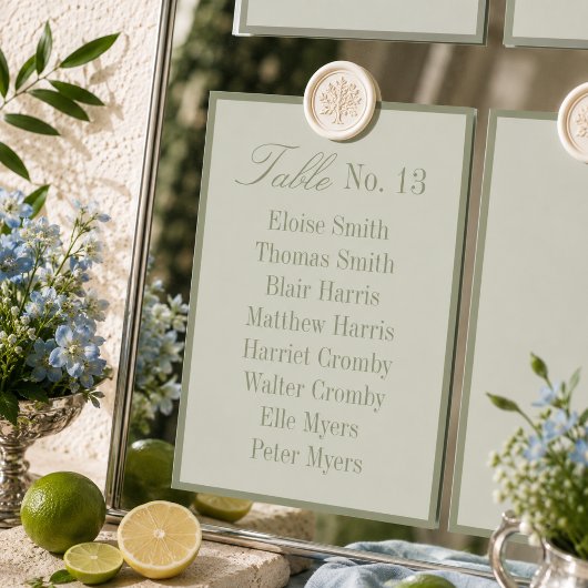 Numéro De Table Tableau de Siège de Mariage Vert Sauge Moderne