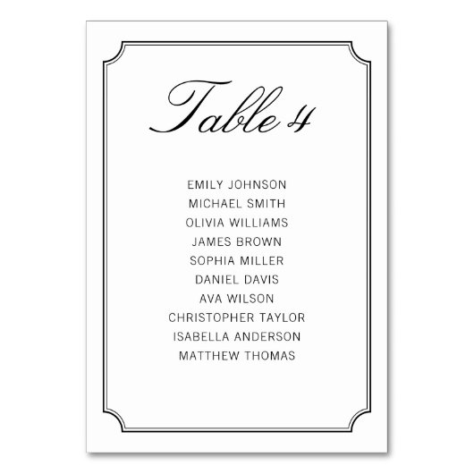 Numéro De Table Tableau de sièges blanc noir simple et élégant (Par défaut)